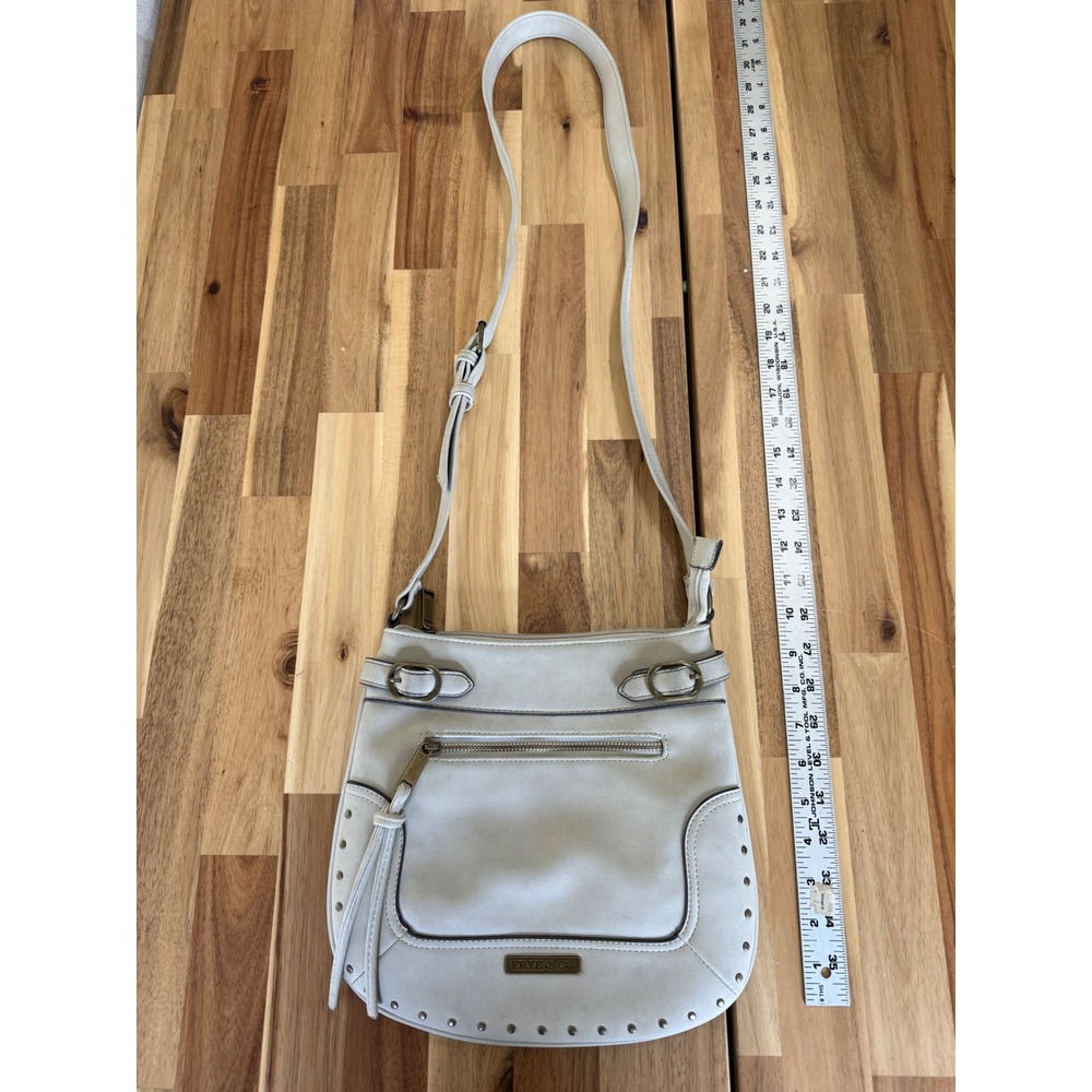 Frye & Co Beige Studded Crossbody Bag Boho Western Vegan Leather Purse